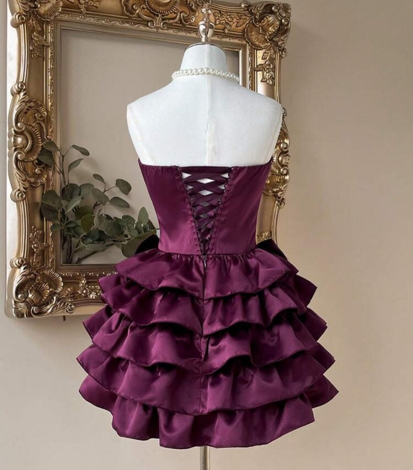 Tiered Satin Ruffle Dress with Corset Back