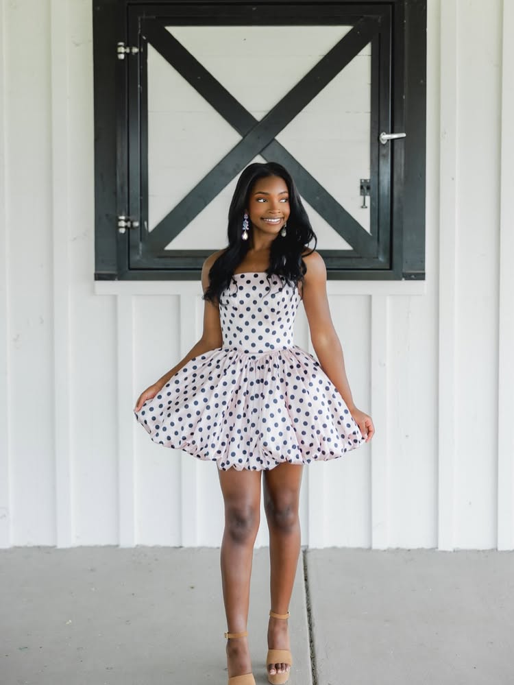 Strapless Polka Dot Bubble Skirt Dress