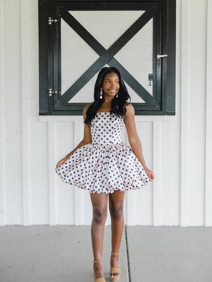 Strapless Polka Dot Bubble Skirt Dress