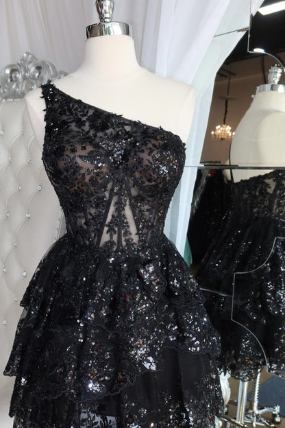 One-Shoulder Tiered Corset Short Homecoming Dress