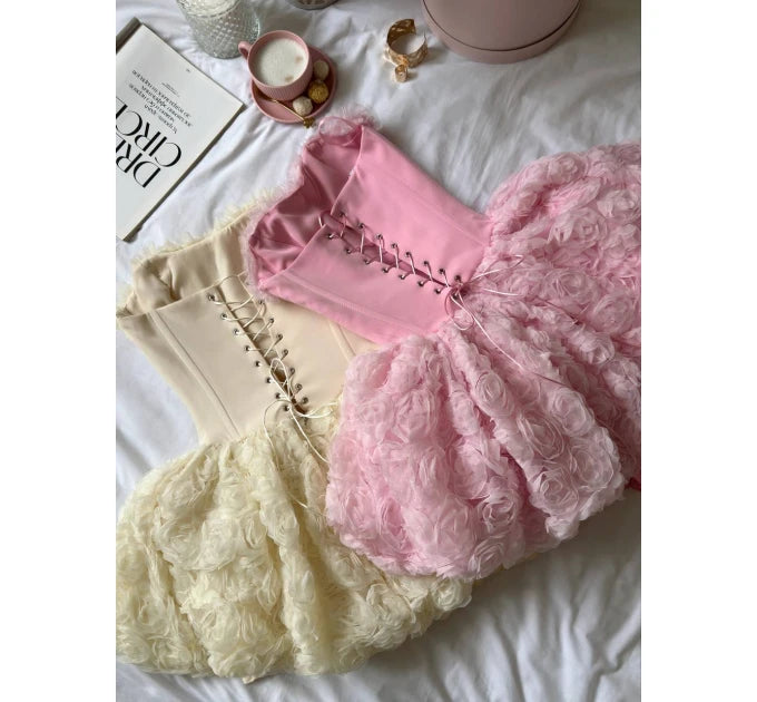 Strapless Corset 3D Floral Mini Dress