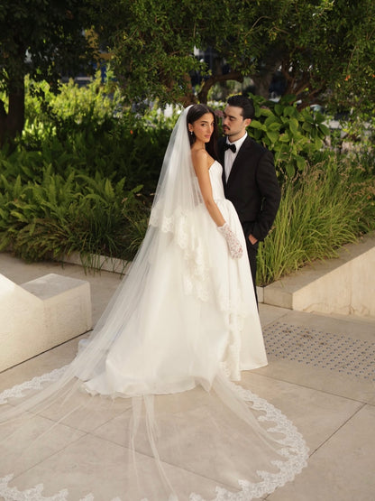 Strapless Basq-Waist Satin Ball Gown Wedding Dress