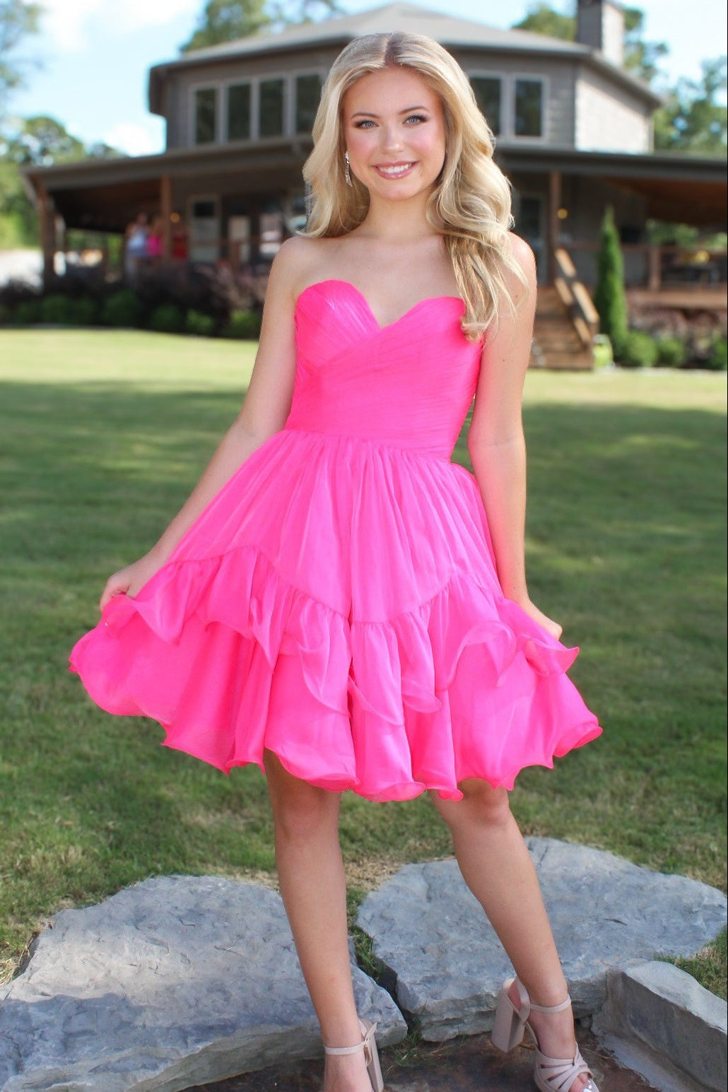 Strapless Sweetheart Tiered Ruffled Mini Dress