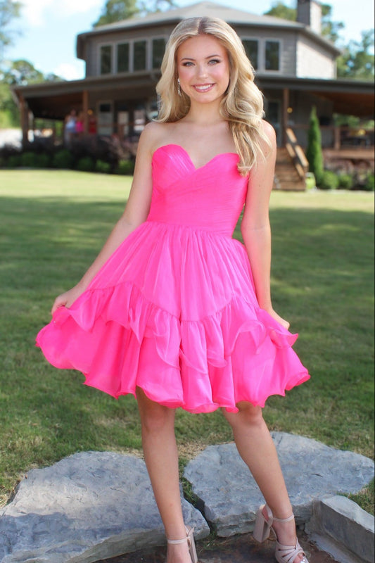 Strapless Sweetheart Tiered Ruffled Mini Dress