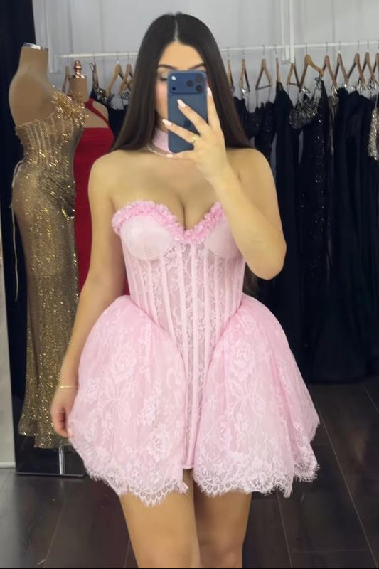 Lace Corset Mini Dress with Bubble Skirt