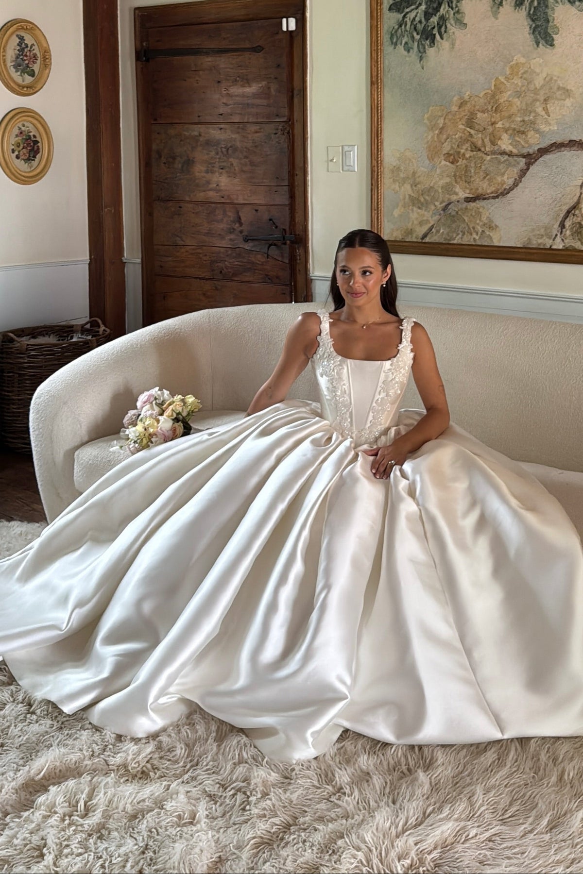 Beaded Bodice Satin Ball Gown Wedding Dress