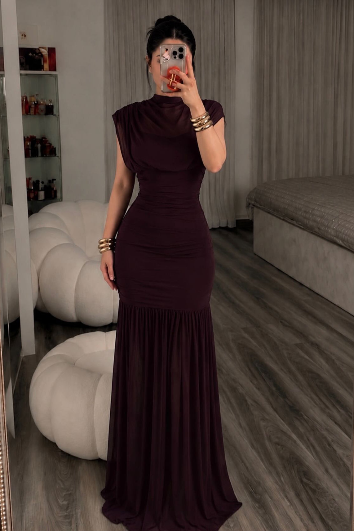 Draped High Neck Ruched Mermaid Evening Dress