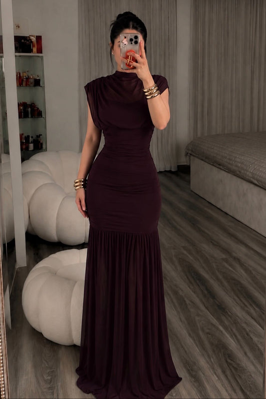 Draped High Neck Ruched Mermaid Evening Dress