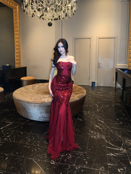Strapless Sequin Mermaid Evening Gown