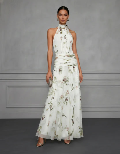 Floral Chiffon Halter Maxi Dress