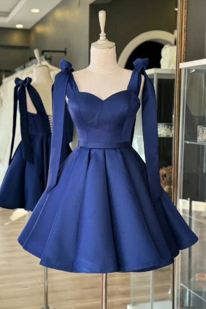 A-Line Sweetheart Satin Mini Dress with Shoulder Bows