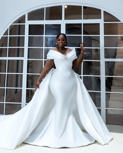 Off-Shoulder Mermaid Wedding Dress with Overskirt