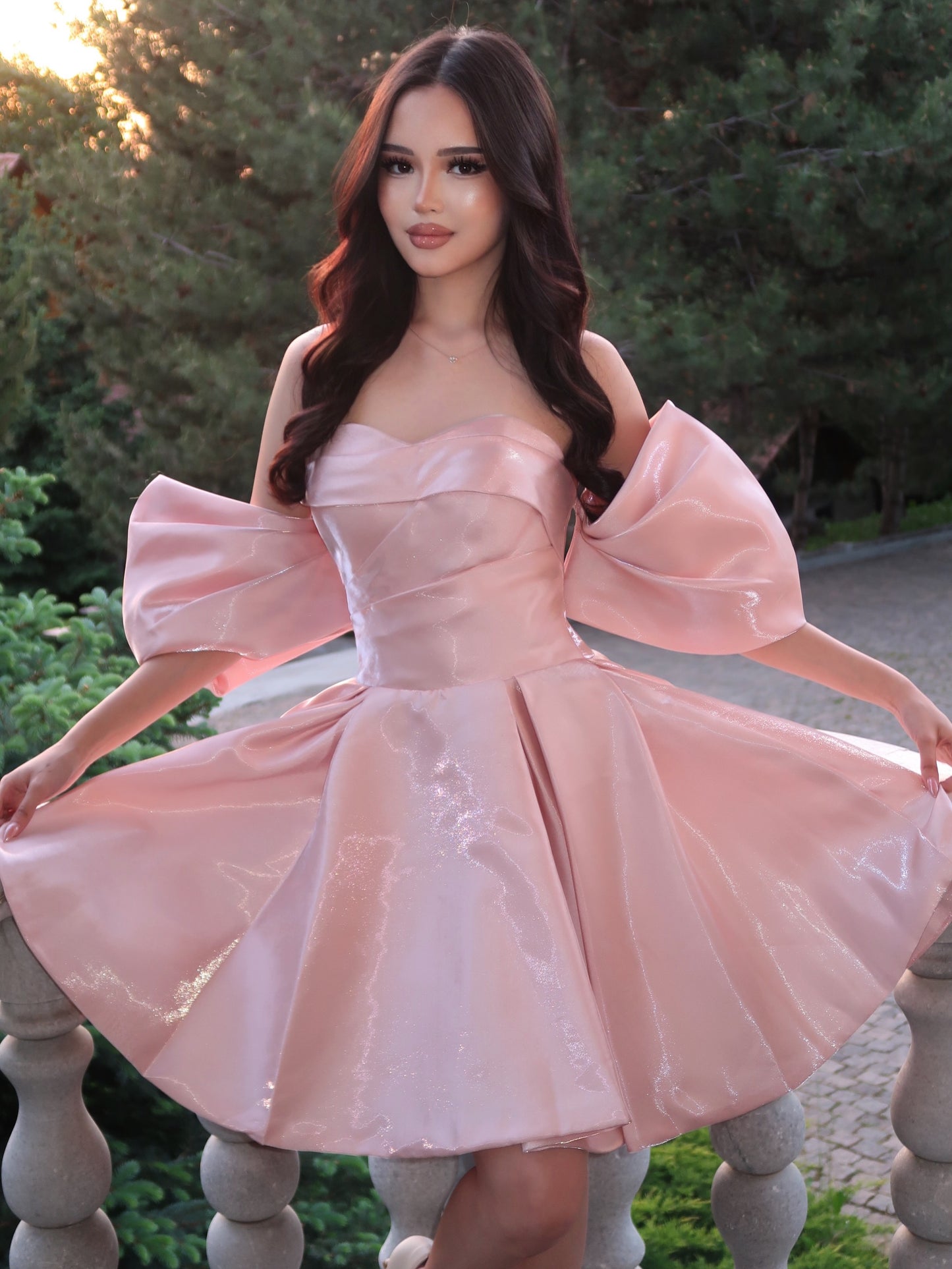 Off-the-Shoulder Bowknot Shimmer A-Line Mini Dress