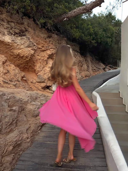 Halter Deep V-Neck Backless Chiffon High-Low Dress