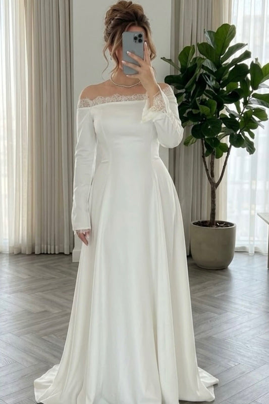Off-the-Shoulder Long Sleeve A-Line Wedding Dress