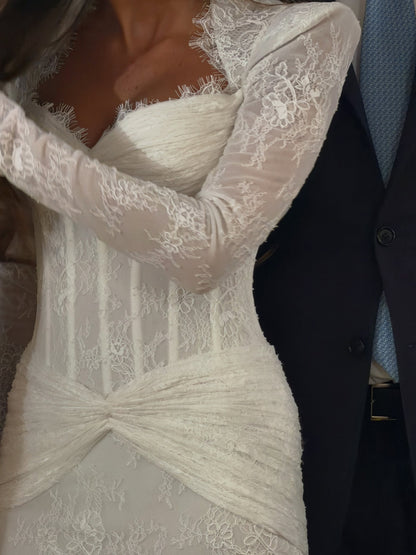 Lace Long Sleeve Corset Mermaid Wedding Dress