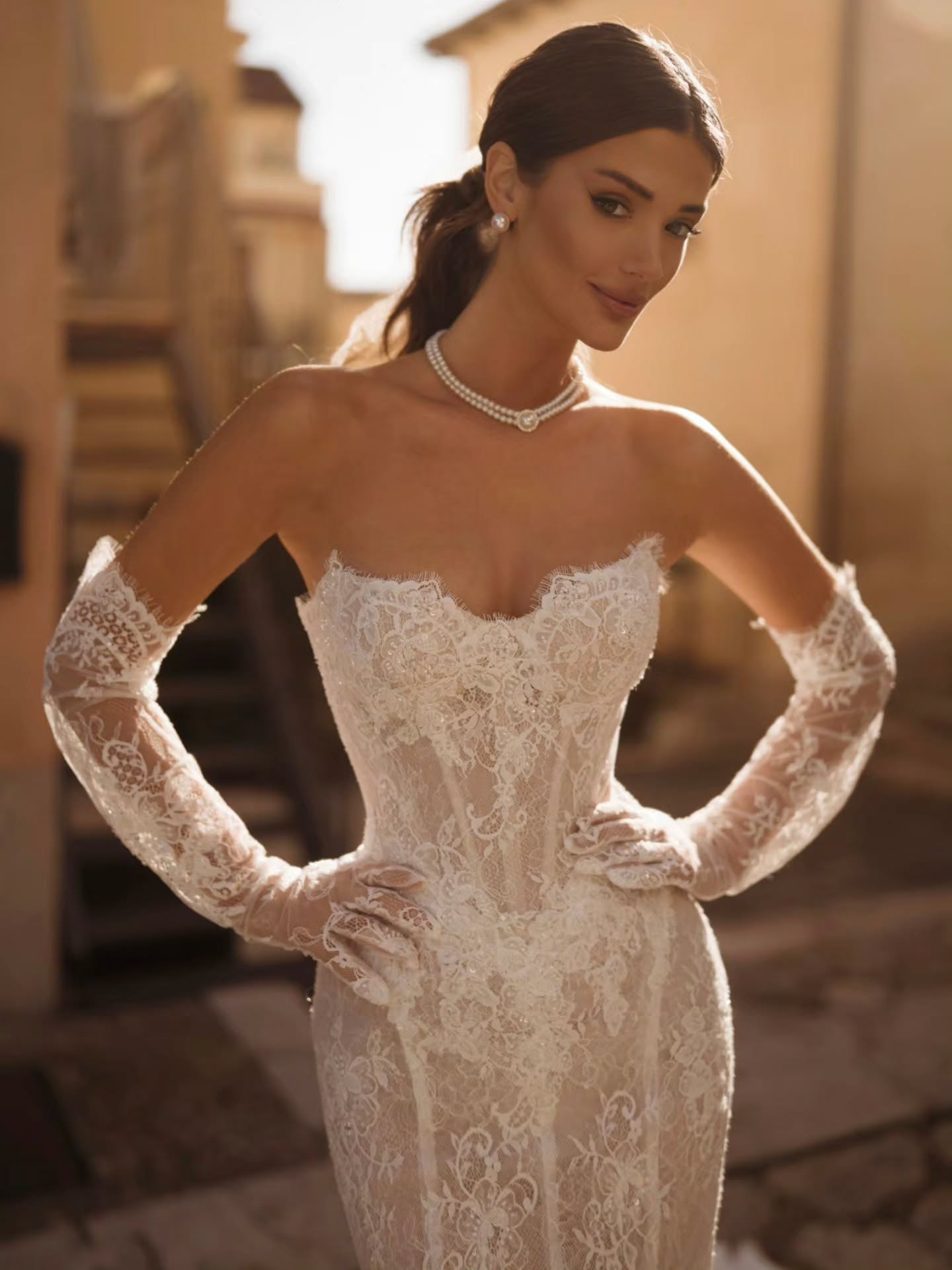 Lace Trumpet Wedding Dress with Detachable Overskirt