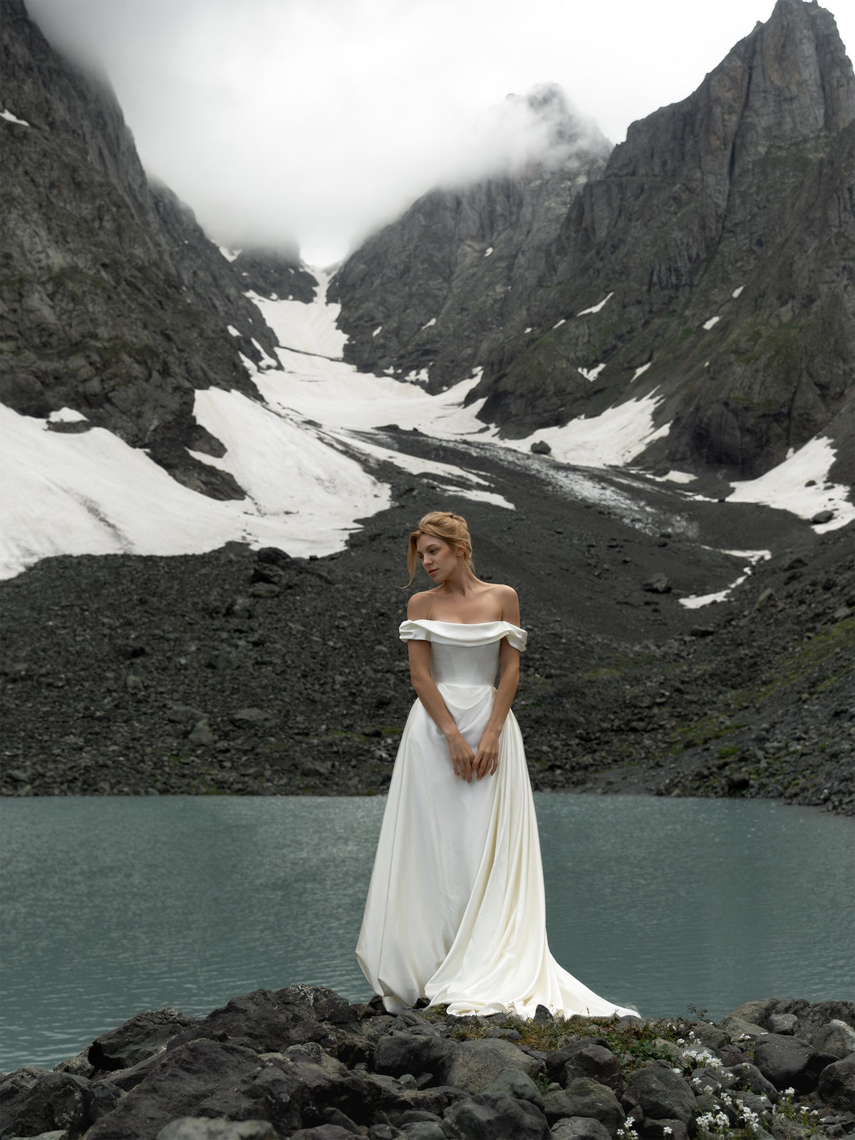Strapless High-Low Satin Wedding Dress with Train