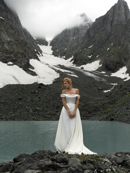 Strapless High-Low Satin Wedding Dress with Train