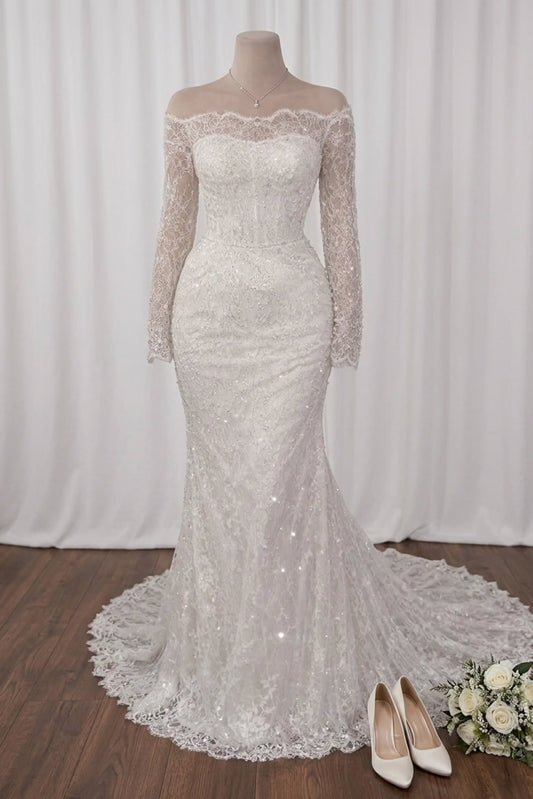 Off-the-Shoulder Lace Mermaid Wedding Dress