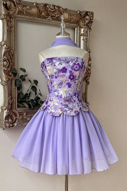 Strapless Floral Embroidered Corset Mini Dress