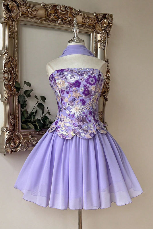 Strapless Floral Embroidered Corset Mini Dress