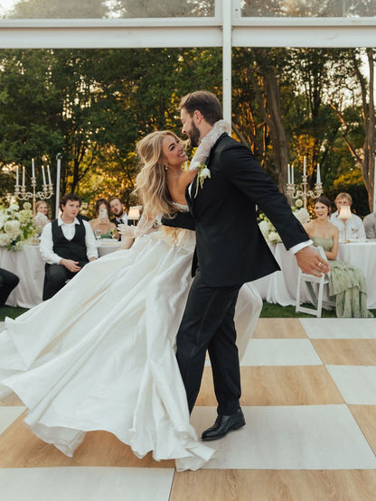 Off-Shoulder Lace Bodice Ball Gown Wedding Dress