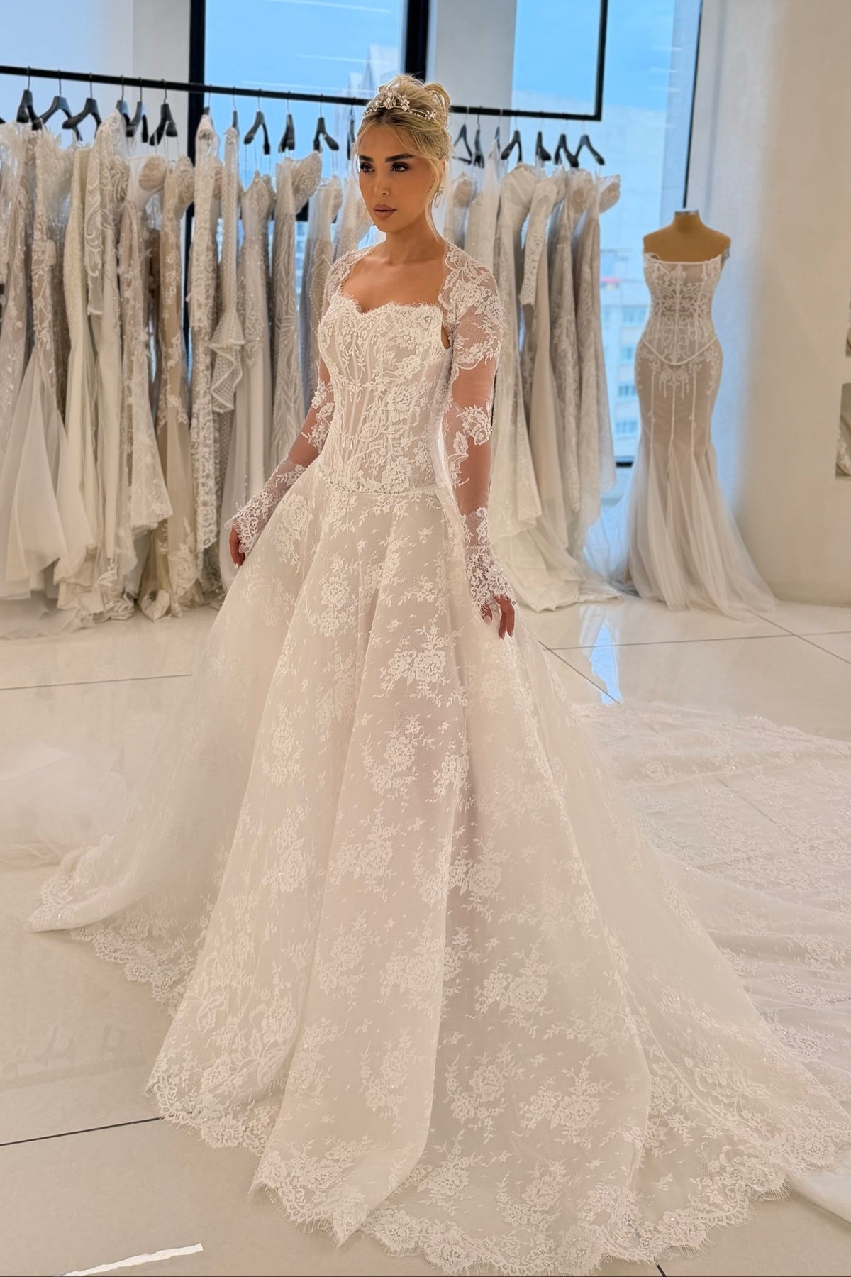 Lace Long Sleeve Ball Gown Wedding Dress