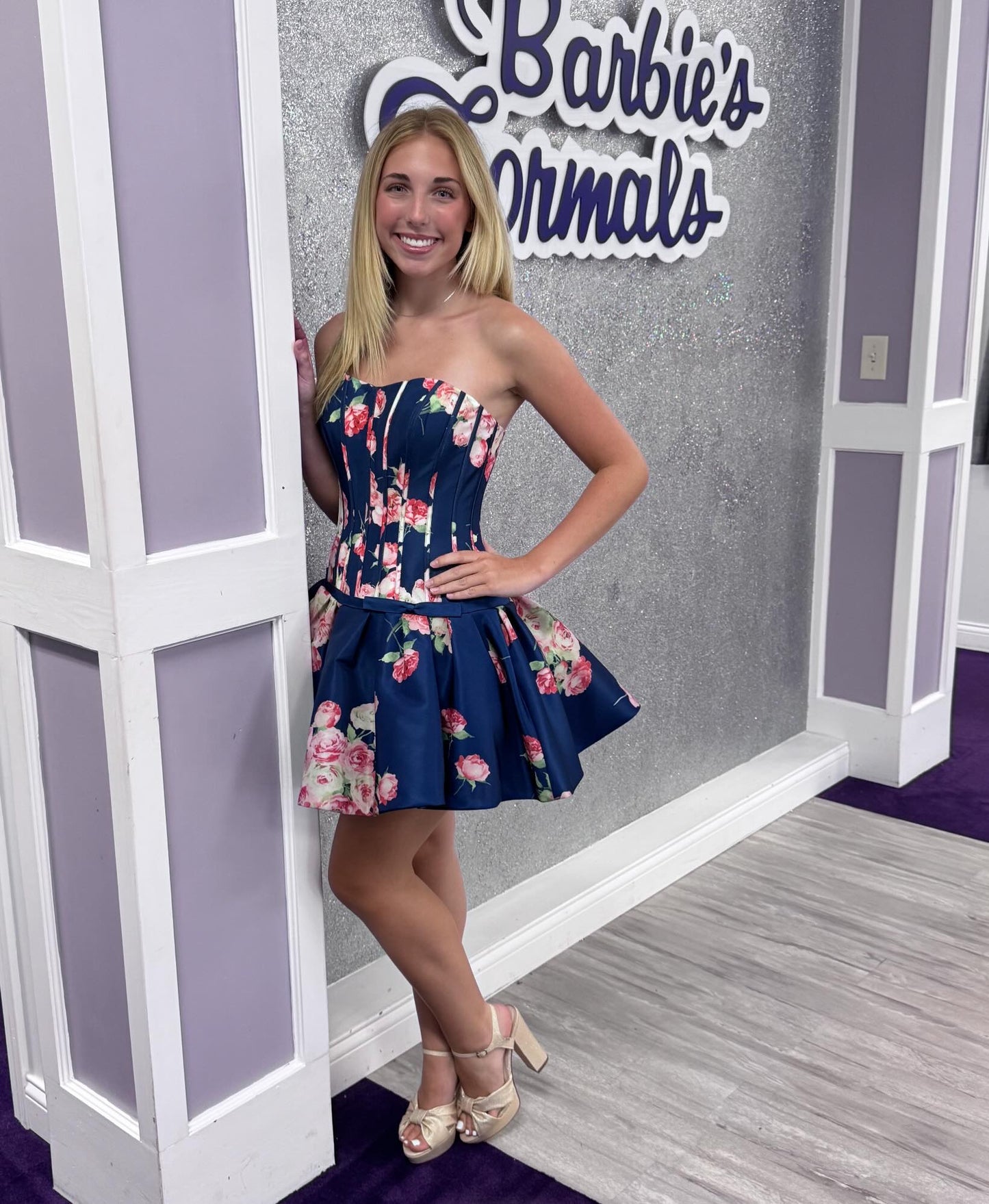 Strapless Floral Corset Mini Dress