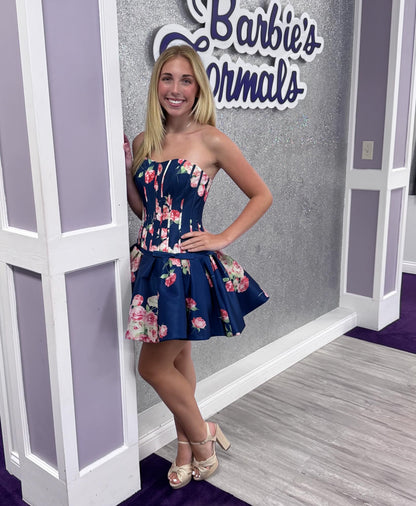Strapless Floral Corset Mini Dress