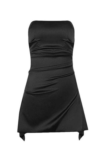 Strapless Ruched Satin Mini Dress