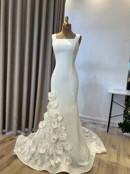 Square Neck Mermaid Wedding Dress with 3D Flowers