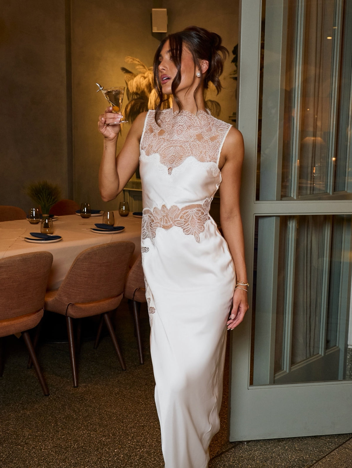 Lace Inset Sleeveless Maxi Slip Gown