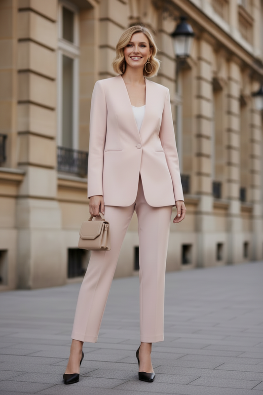 Single-Button Tailored Pantsuit Set