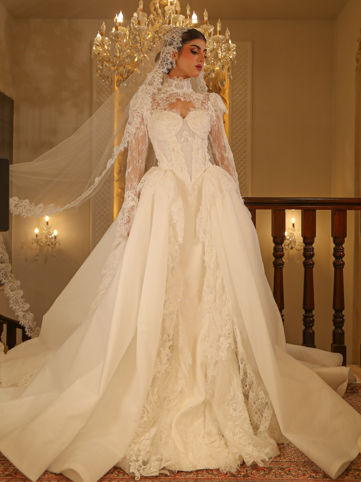 High Neck Lace Long Sleeve Wedding Dress
