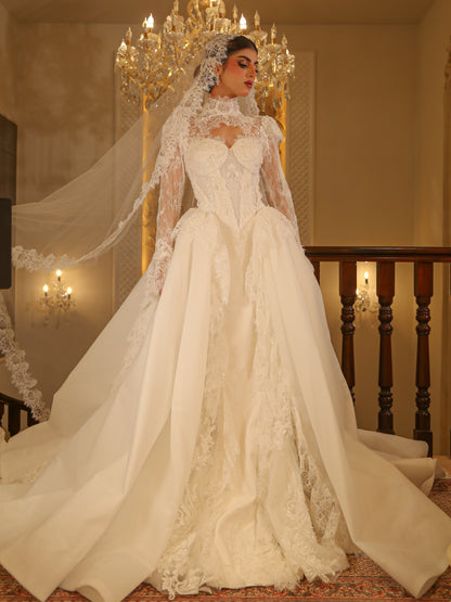 High Neck Lace Long Sleeve Wedding Dress