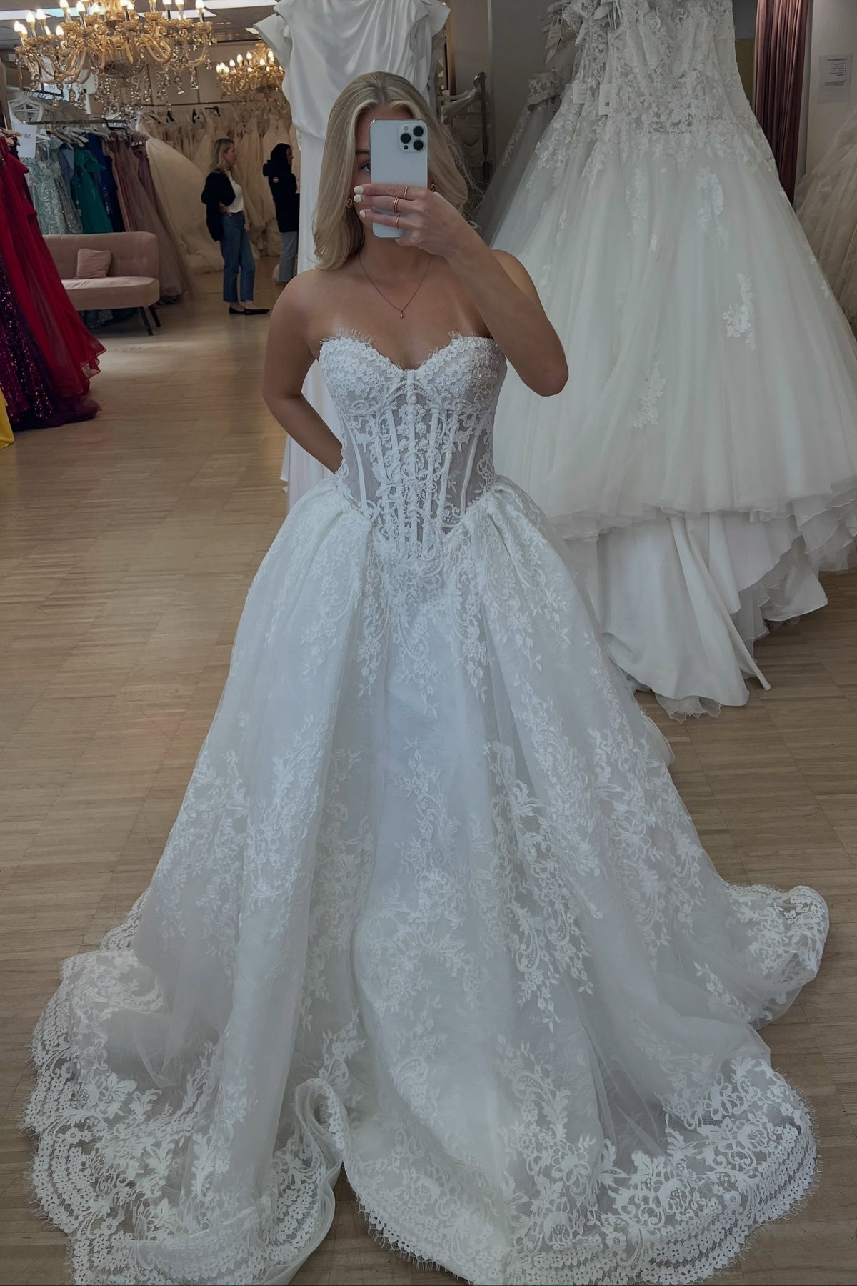 Strapless Corset Lace Ball Gown Wedding Dress