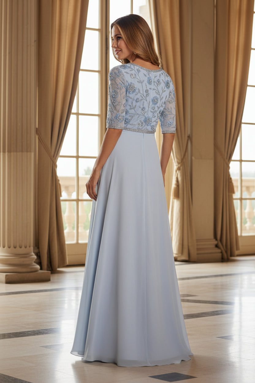 Beaded Floral Bodice A-Line Floor-Length Gown
