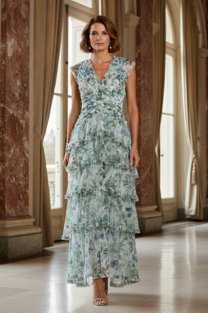 Floral Print Tiered Ruffle Maxi Dress