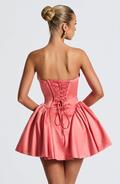 Strapless Satin Corset Mini Dress with Statement Bow