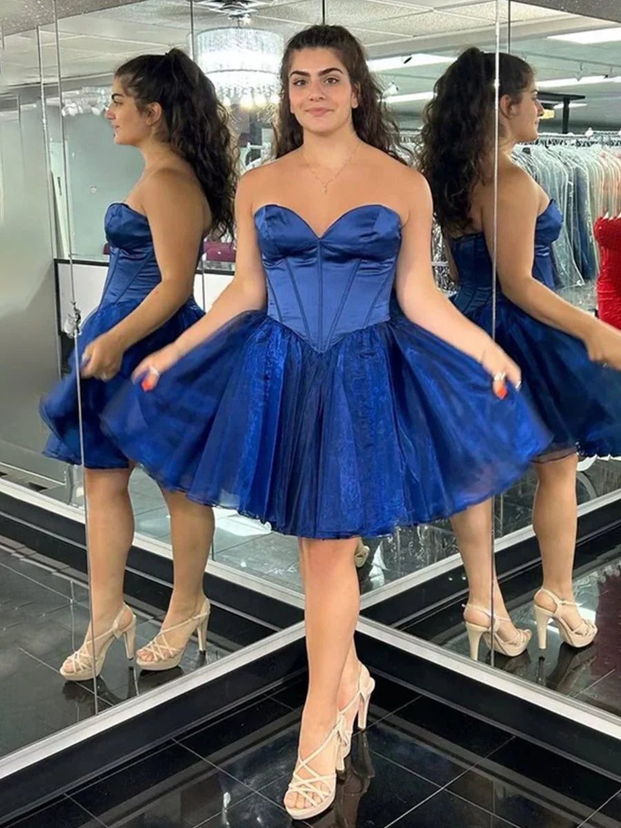 Strapless Corset Mini Dress with Shimmer Skirt