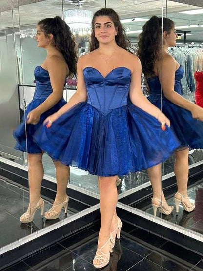 Strapless Corset Mini Dress with Shimmer Skirt