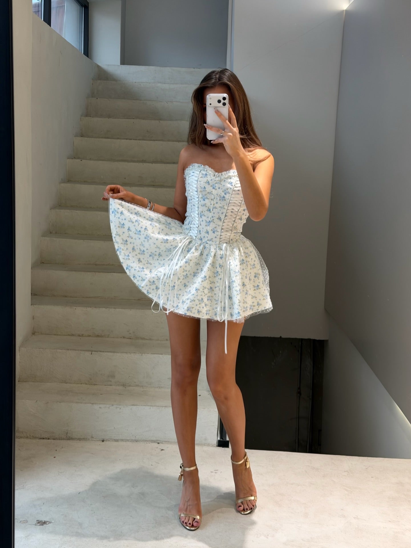 Floral Strapless Corset Fit and Flare Mini Dress