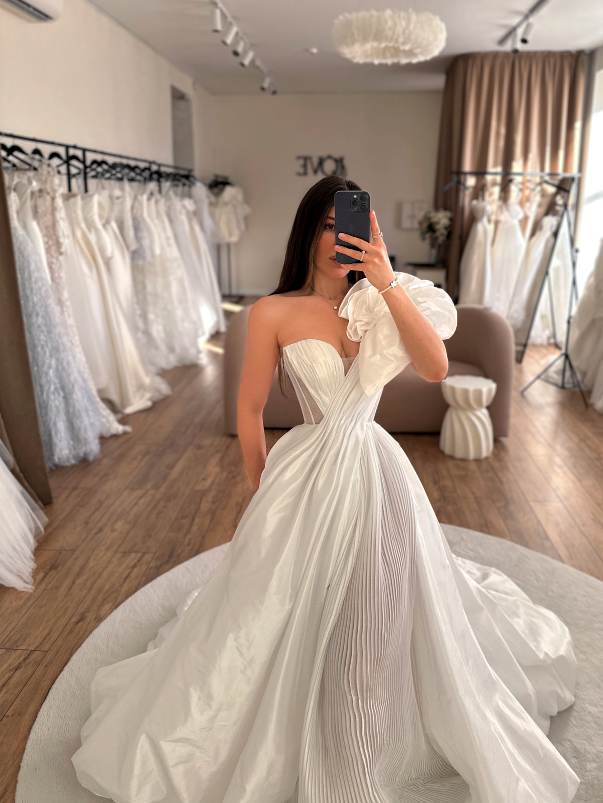 Pleated One-Shoulder Ball Gown Wedding Dress