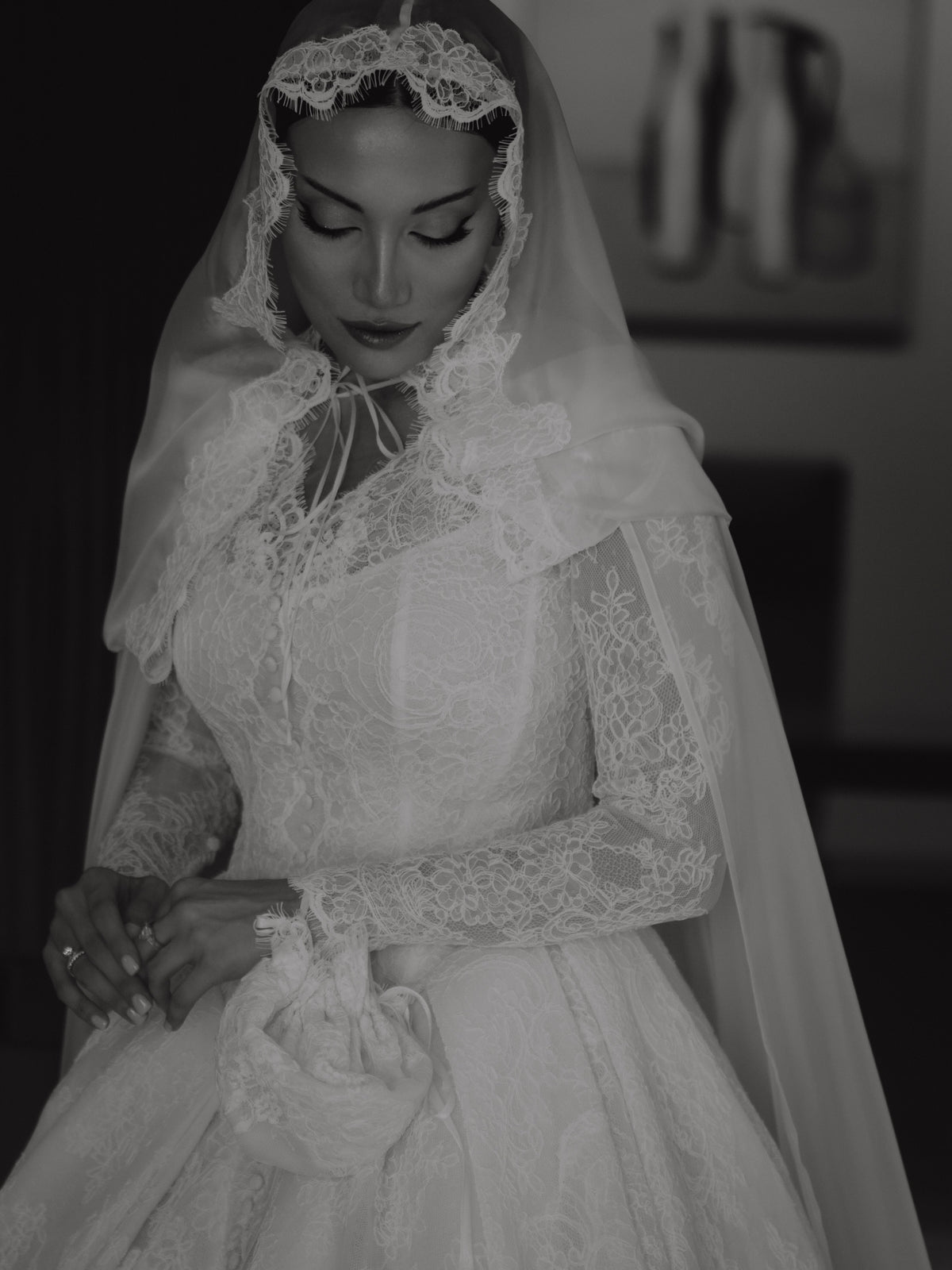 Lace Ball Gown Wedding Dress with Hooded Cape