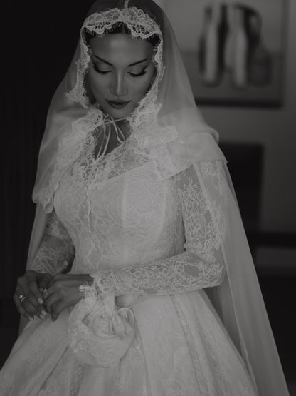 Lace Ball Gown Wedding Dress with Hooded Cape