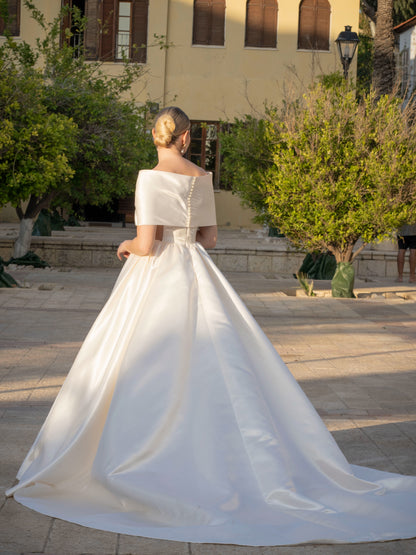 Off-the-Shoulder Satin Ball Gown Wedding Dress