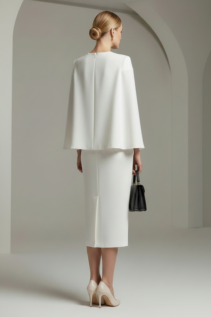 Cape Sleeve Bow Waist Midi Sheath Dress