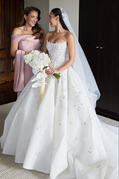 Beaded Bodice Strapless Ball Gown Wedding Dress