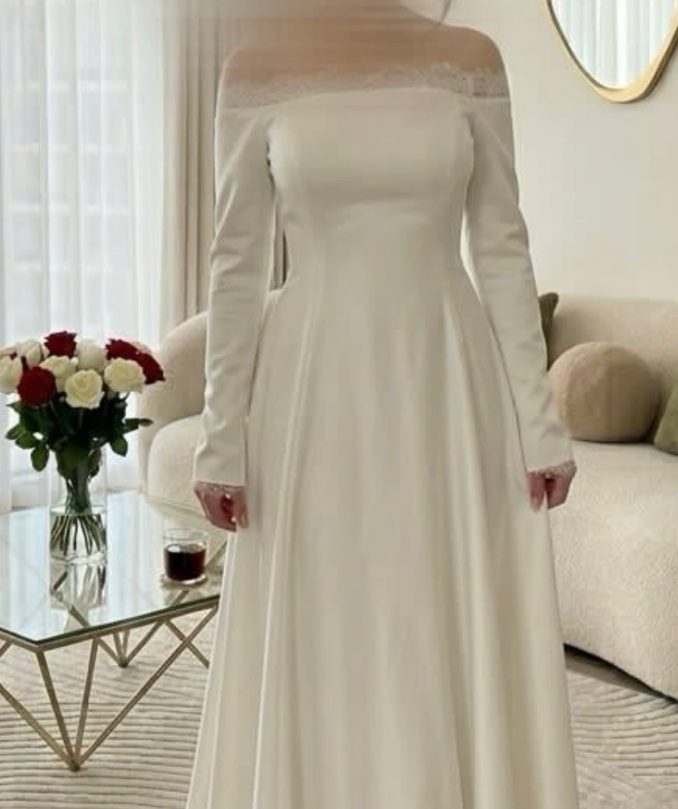 Off-the-Shoulder Long Sleeve A-Line Wedding Dress